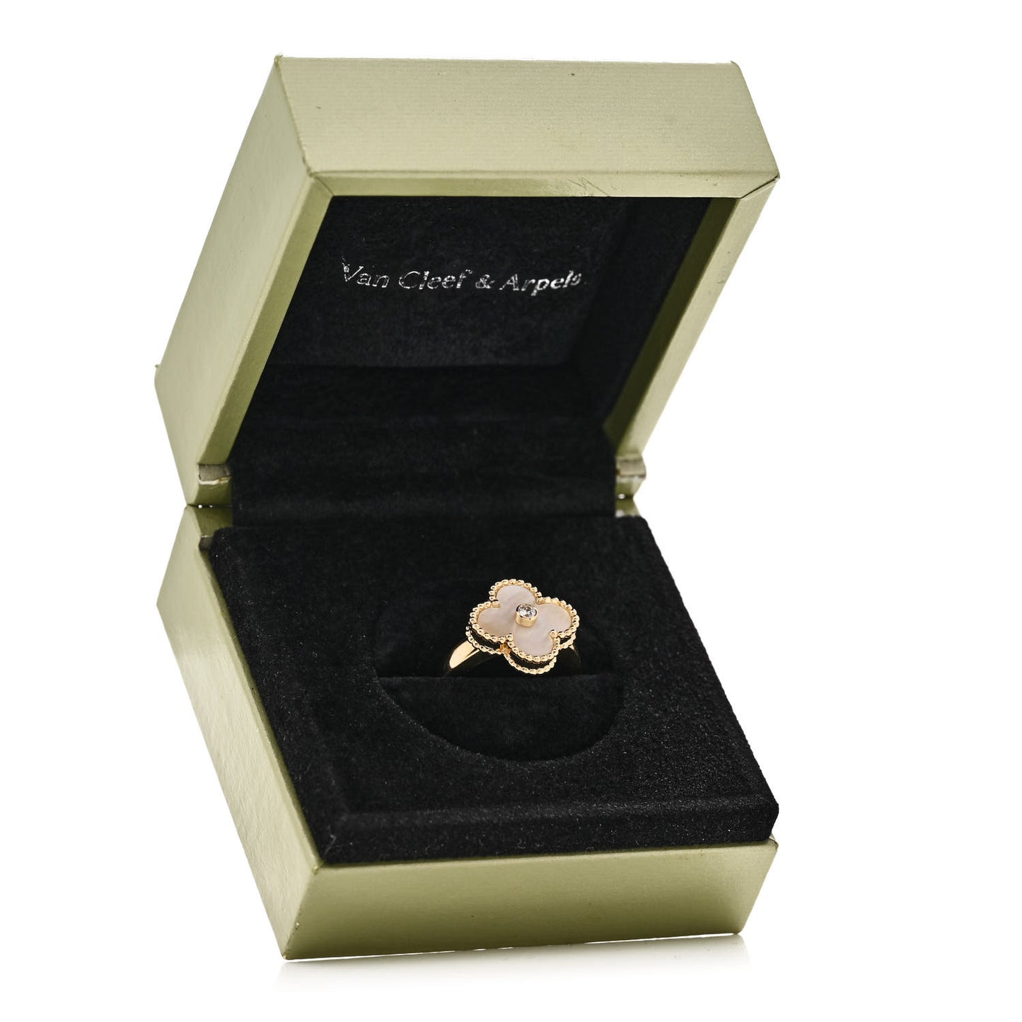 18K Yellow Gold Diamond Mother of Pearl Vintage Alhambra Ring 53 6.5