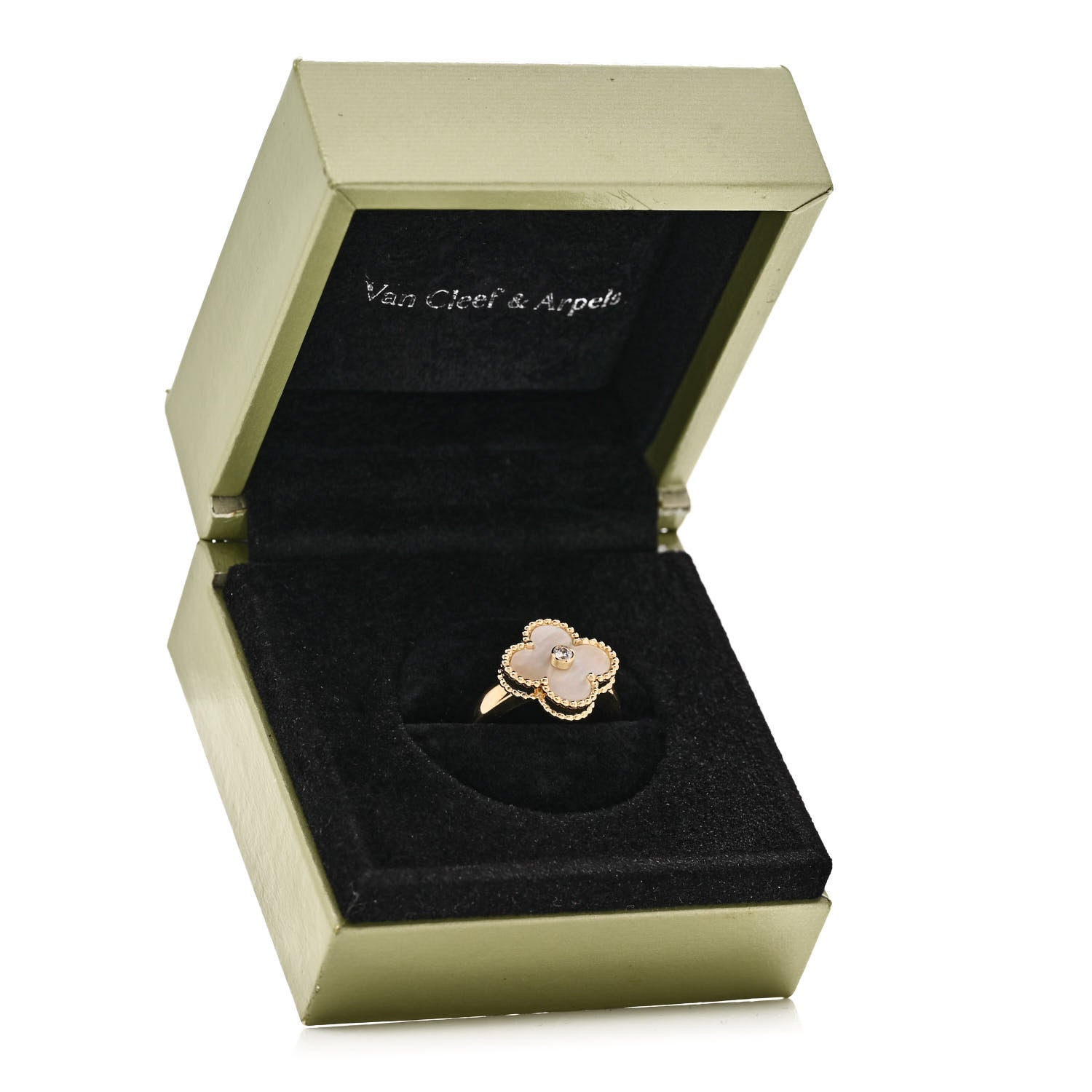 Van Cleef & Arpels 18K Yellow Gold Diamond Mother of Pearl Vintage Alhambra Ring 53 6.5 6 of 6