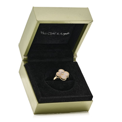 Van Cleef & Arpels 18K Yellow Gold Diamond Mother of Pearl Vintage Alhambra Ring 53 6.5 6 of 6