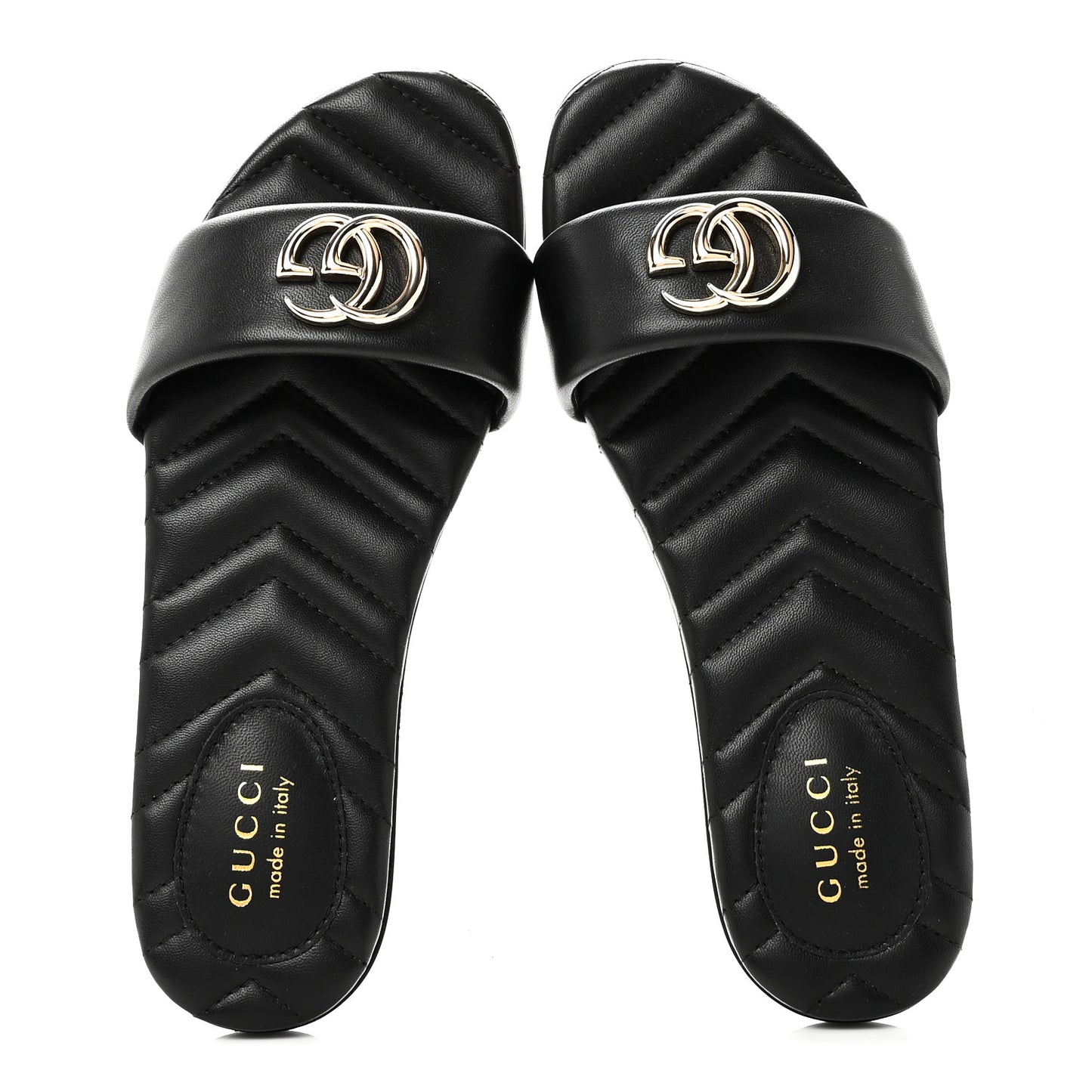 Nappa Matelasse GG Marmont Flat Slide Sandals 38.5 Black