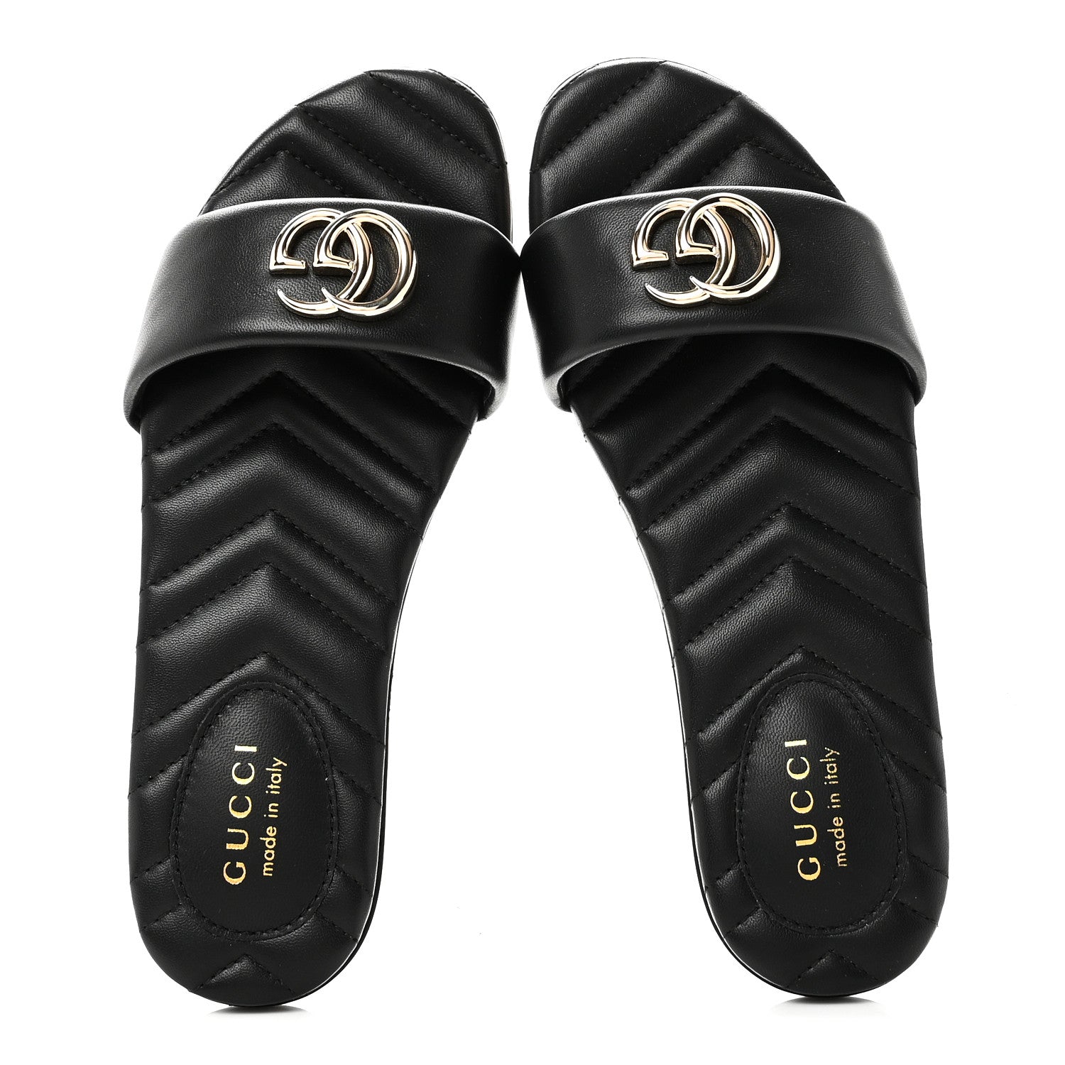 Gucci Nappa Matelasse GG Marmont Flat Slide Sandals 38.5 Black 2 of 10