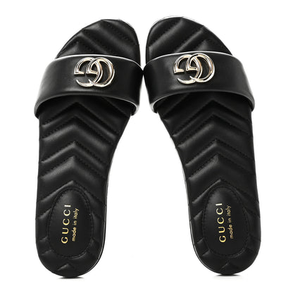 Gucci Nappa Matelasse GG Marmont Flat Slide Sandals 38.5 Black 2 of 10