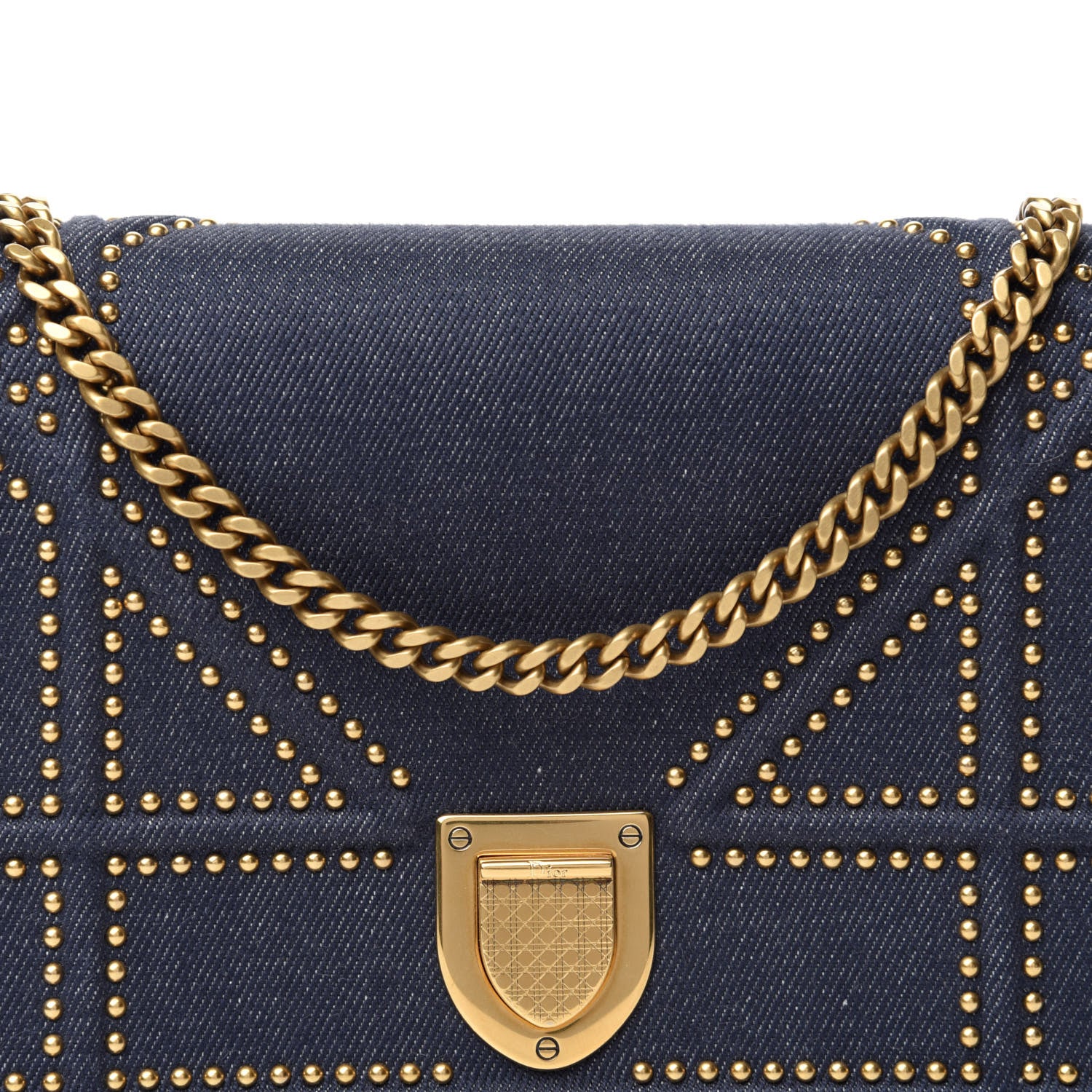 Christian Dior Denim Studded Diorama Wallet on Chain Pouch Blue 9 of 10