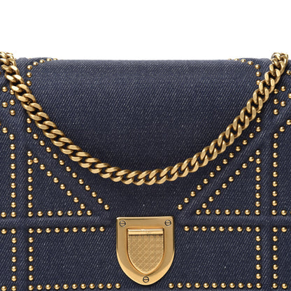 Christian Dior Denim Studded Diorama Wallet on Chain Pouch Blue 9 of 10