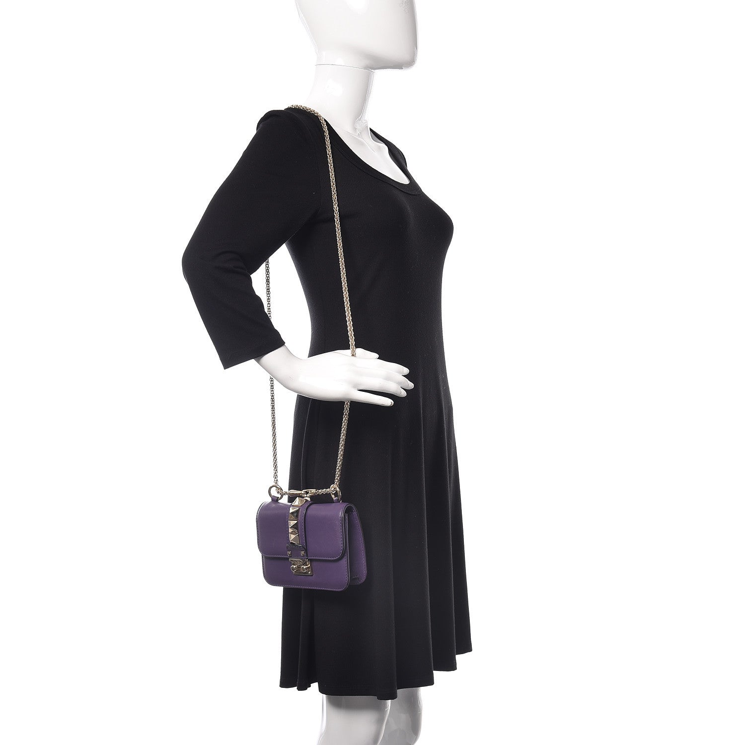 Valentino Garavani Vitello Mini Glam Lock Rockstud Flap Purple 3 of 10
