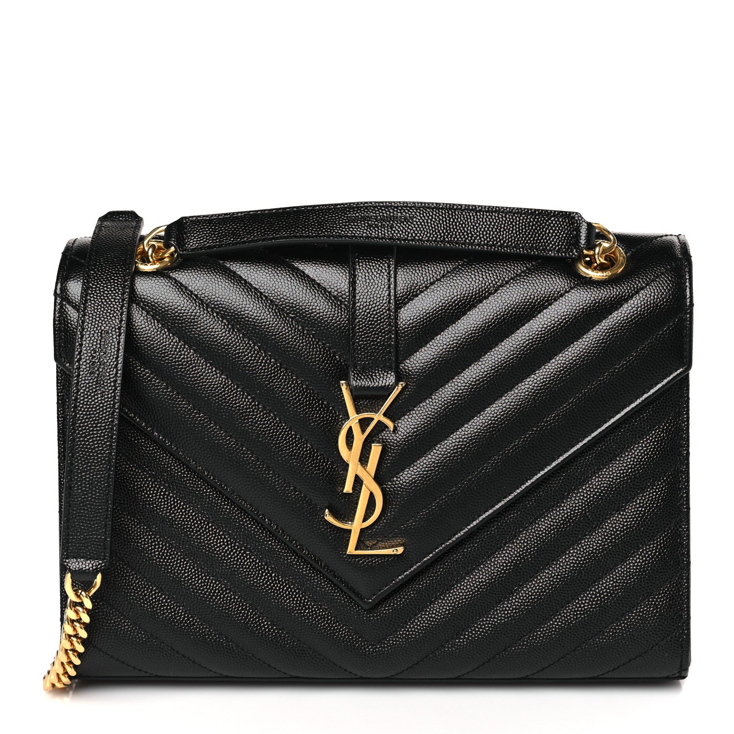 Saint Laurent Grain De Poudre Matelasse Chevron Medium Monogram Satchel Black 1 of 8