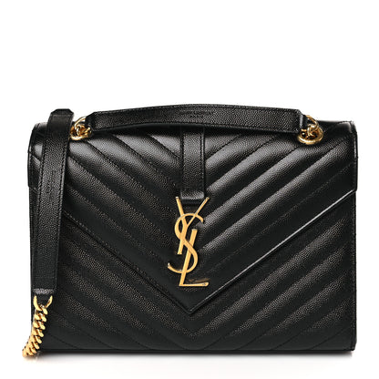 Saint Laurent Grain De Poudre Matelasse Chevron Medium Monogram Satchel Black 1 of 8