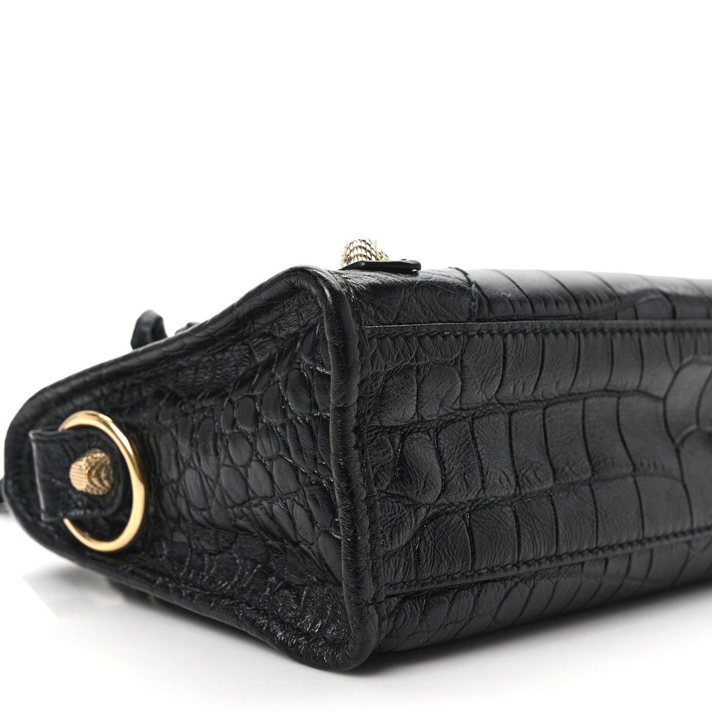 Calfskin Giant 12 Gold Hardware Crocodile Embossed Mini City Black