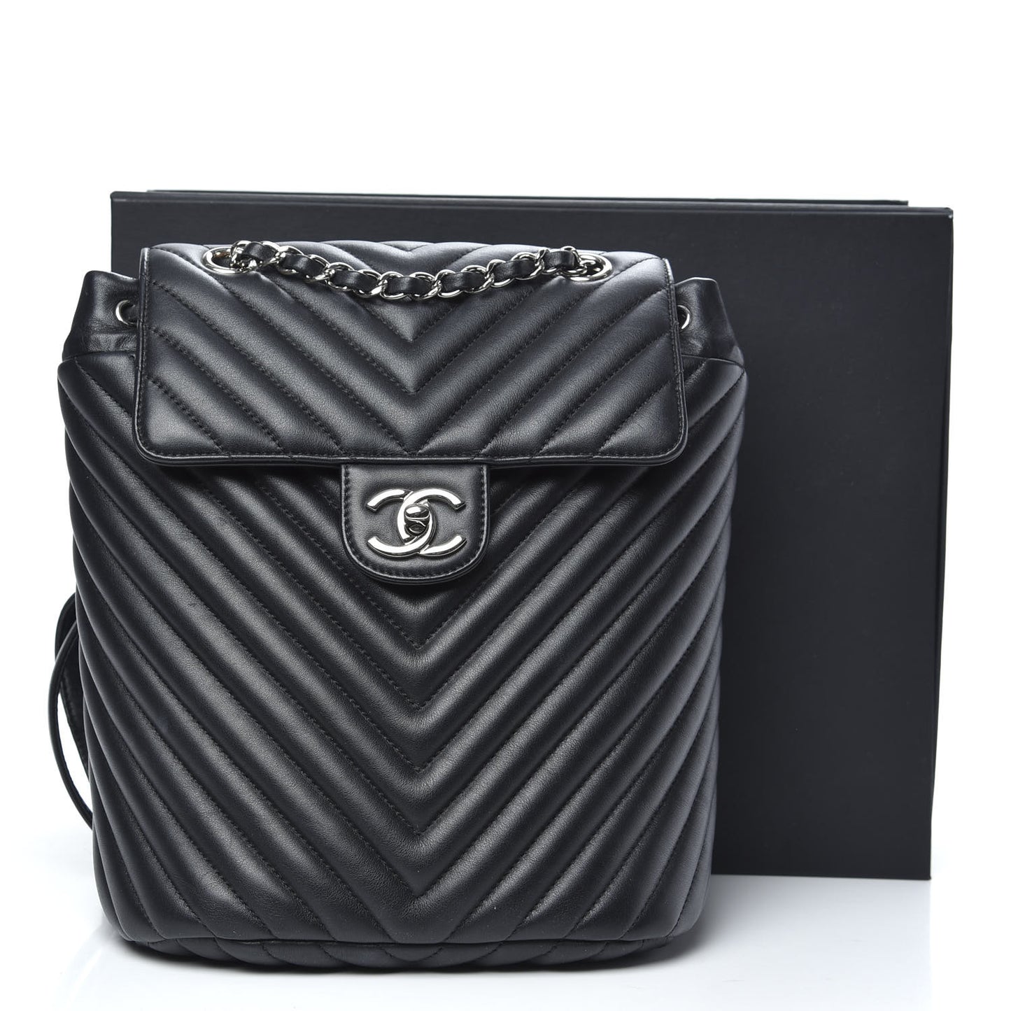 Calfskin Chevron Quilted Small Urban Spirit Backpack Black