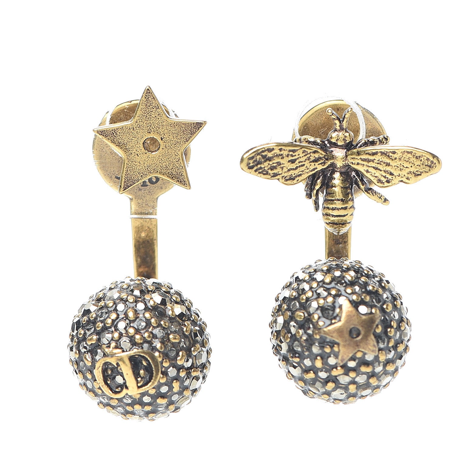 Christian Dior Metal Bee Star Tribale Earrings Aged Gold 1 of 5