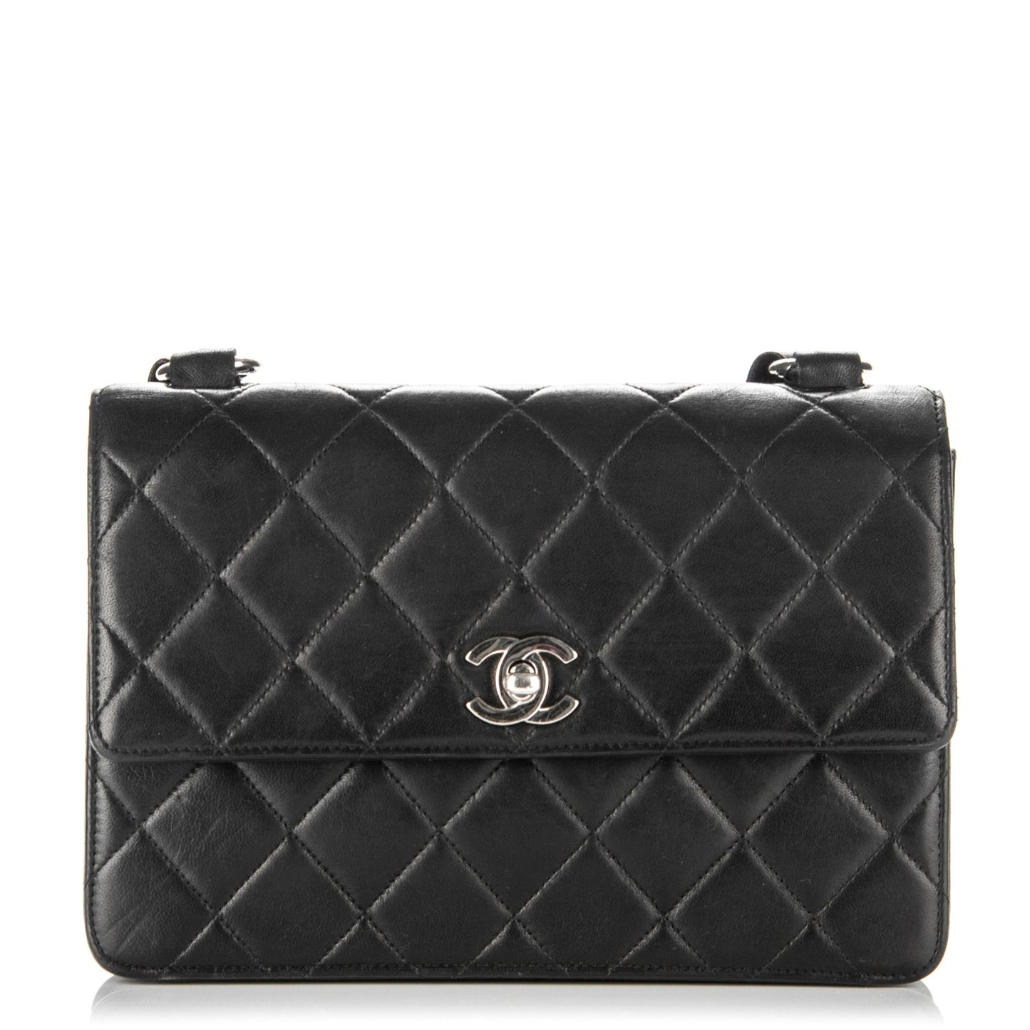 Lambskin Quilted Single Flap Black