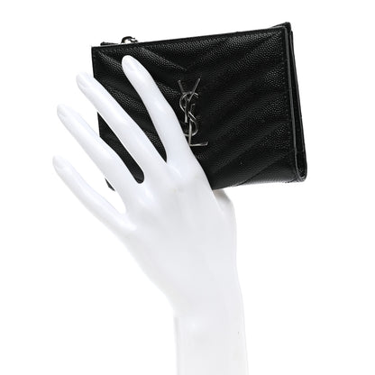 Saint Laurent Grain De Poudre Matelasse Chevron Monogram Zipped Two-Part Wallet Black 2 of 9