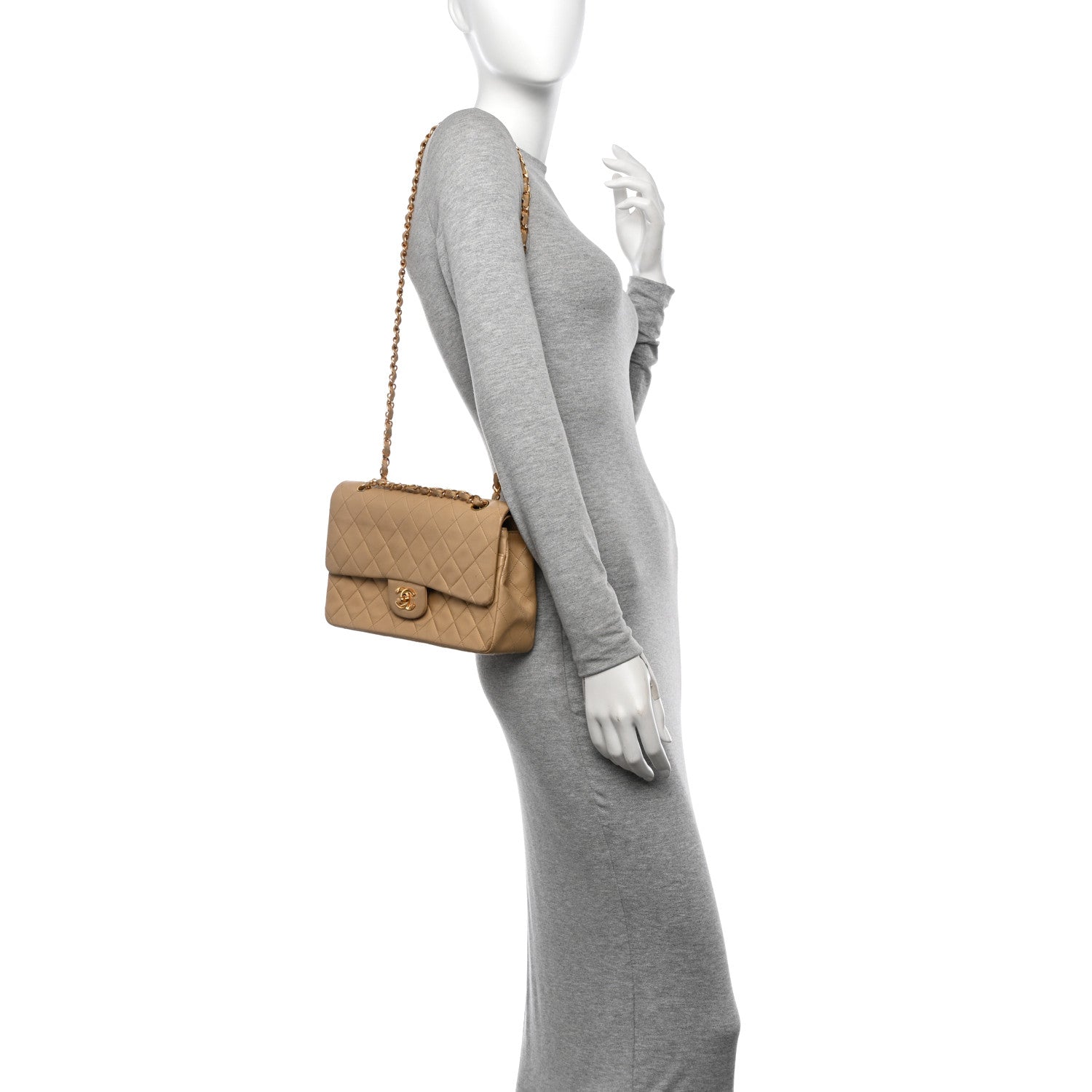Chanel Lambskin Quilted Medium Double Flap Beige 2 of 14