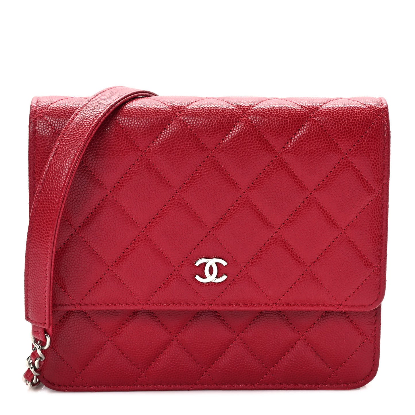Caviar Quilted Square Wallet On Chain WOC Dark Pink