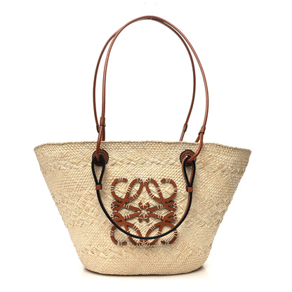 Loewe Calfskin Raffia Small Anagram Basket Tote Bag Natural Tan 1 of 9