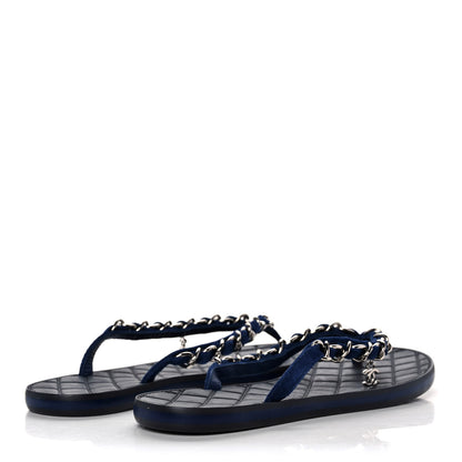Chanel Cotton Terrycloth Thong Sandals 37 Blue 4 of 9