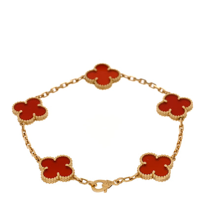 Van Cleef & Arpels 18K Yellow Gold Carnelian 5 Motifs Vintage Alhambra Bracelet 2 of 5