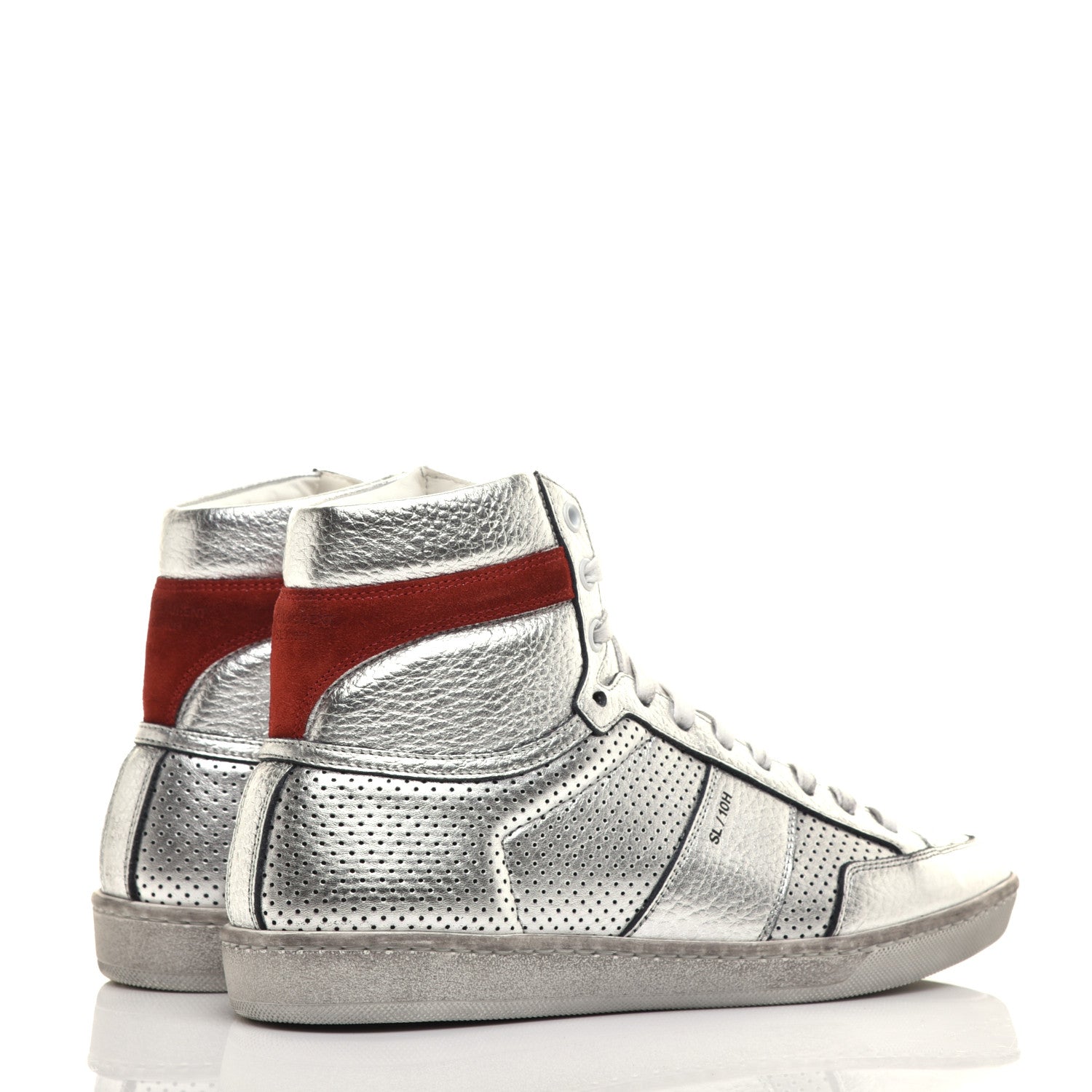 Saint Laurent Metallic Calfskin Perforated Court Classic SL/10H High Top Sneakers 39 Silver 4 of 10