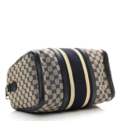 Gucci Monogram Vintage Web Medium Boston Gold Navy 4 of 15