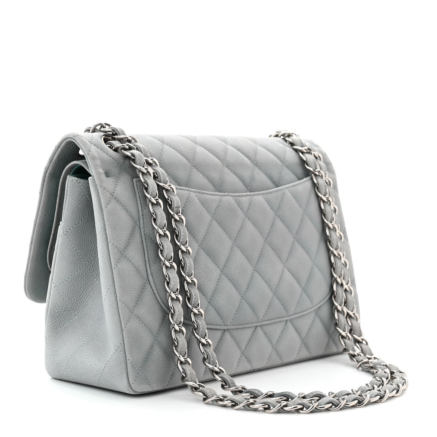 Iridescent Caviar Quilted Jumbo Double Flap Light Blue