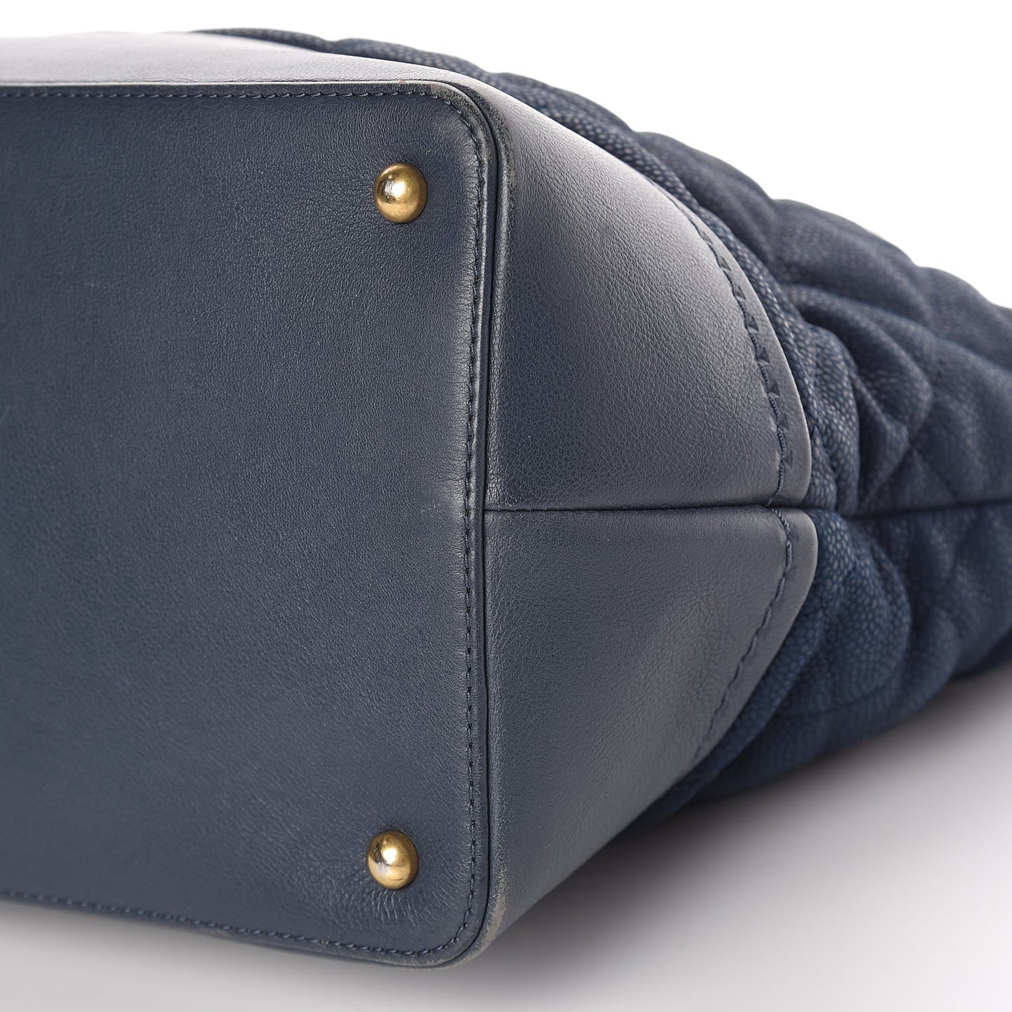 Iridescent Caviar Quilted Globe Trotter Shopping Tote Navy Blue