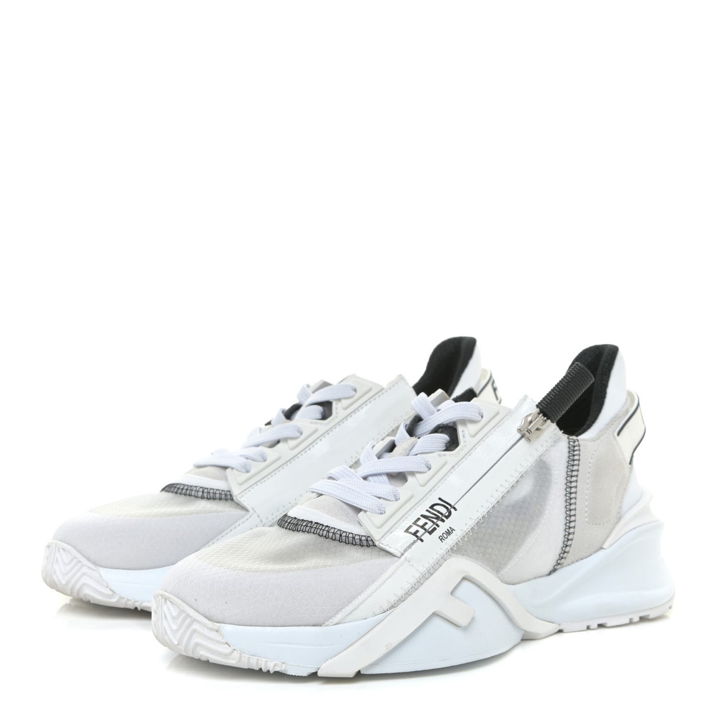 Nylon Suede Transparent Fendi Flow Low Top Sneakers 36 White