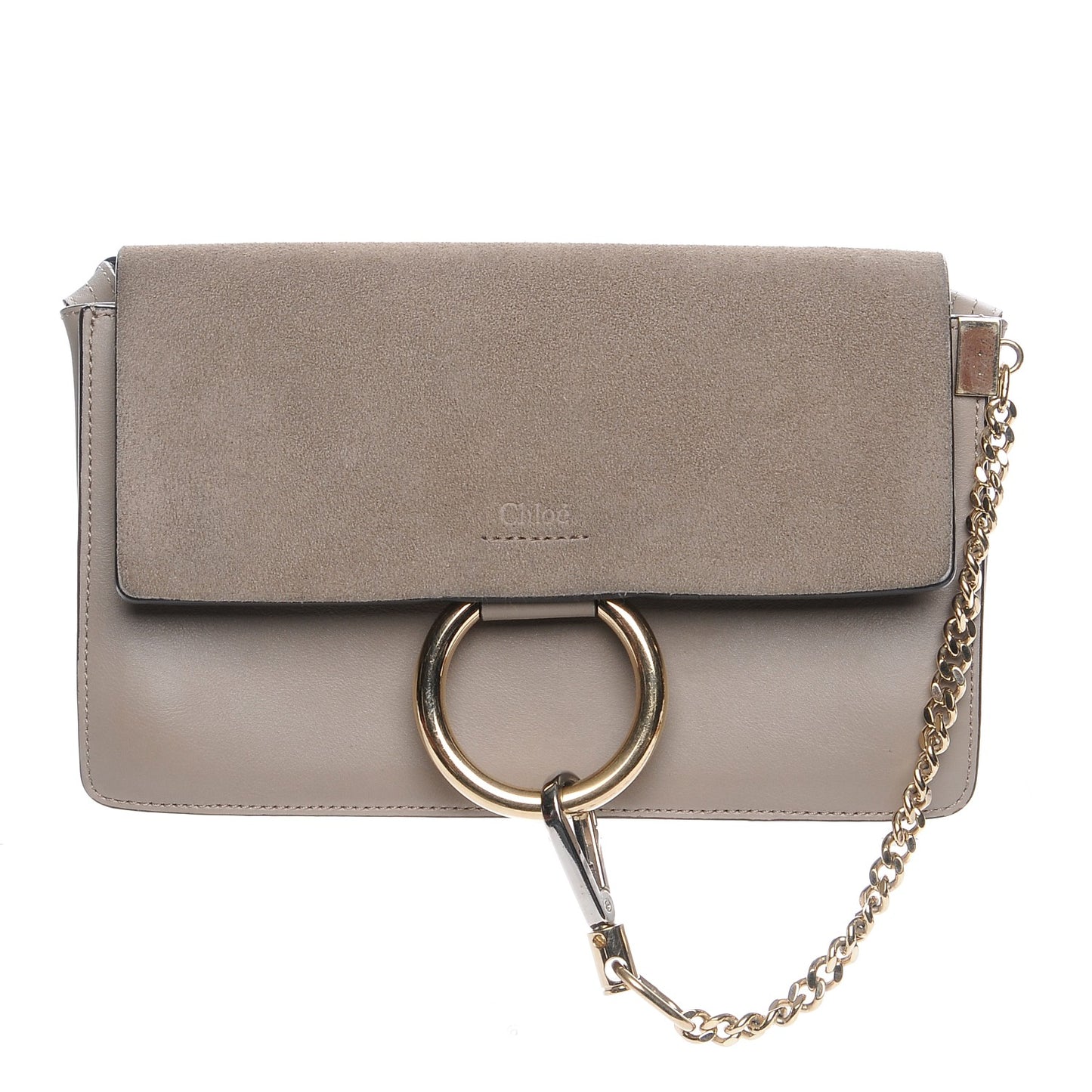 Suede Calfskin Small Faye Shoulder Bag Motty Grey