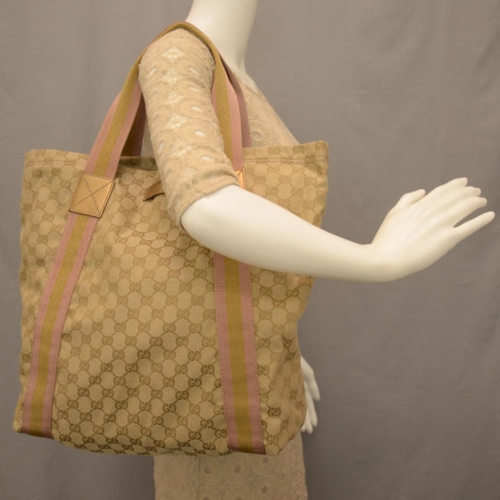 Gucci GG Monogram Medium Web Handle Vertical Tote Pink Gold 2 of 7