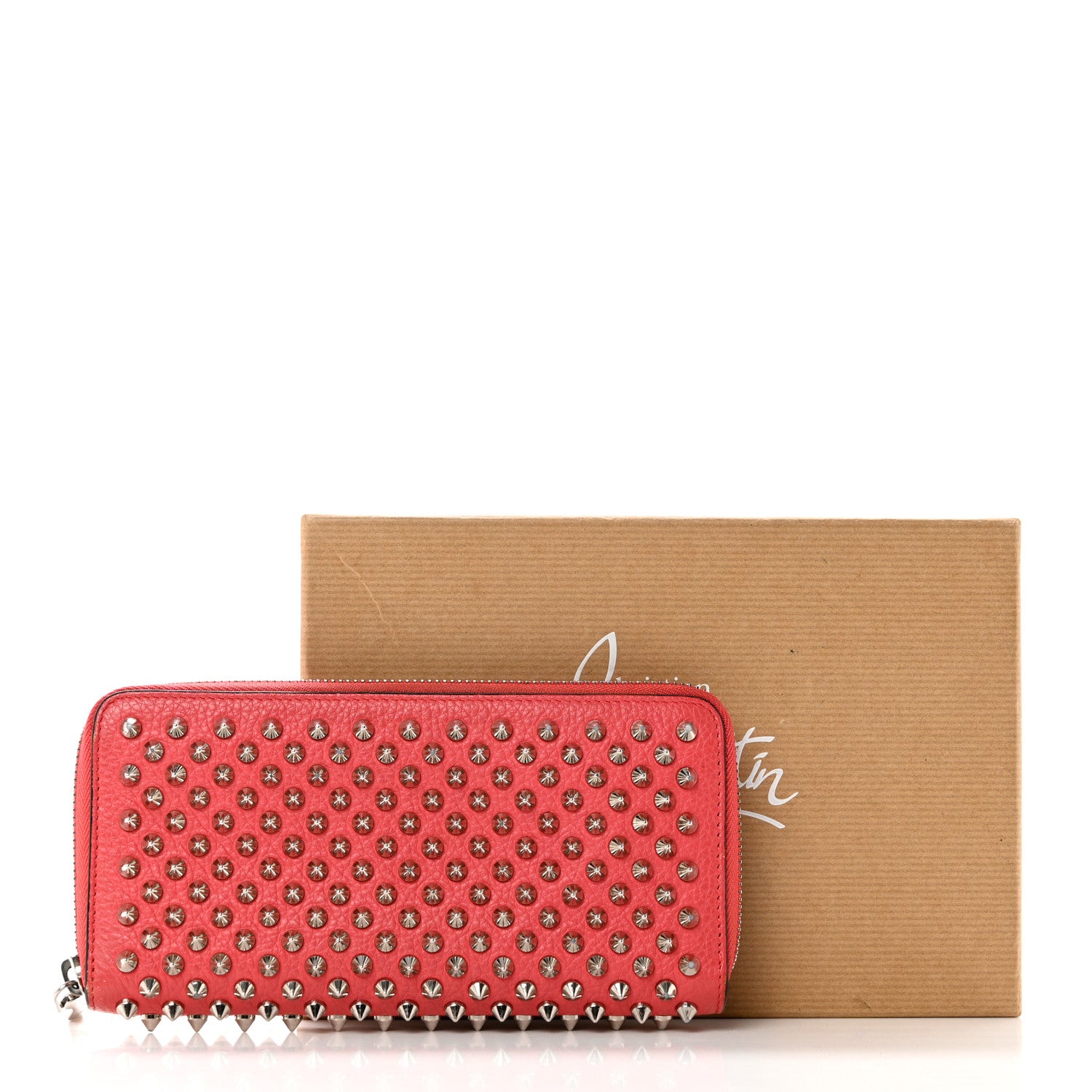 Christian Louboutin Calfskin Empire Panettone Spiked Zip Around Wallet Begonia 10 of 10