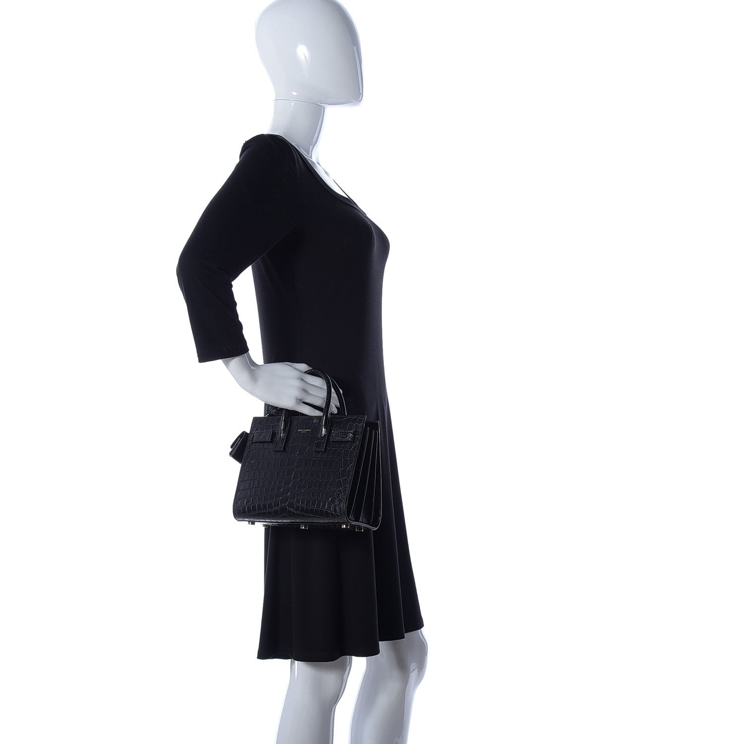 Saint Laurent Calfskin Crocodile Embossed Nano Sac De Jour Black 3 of 15