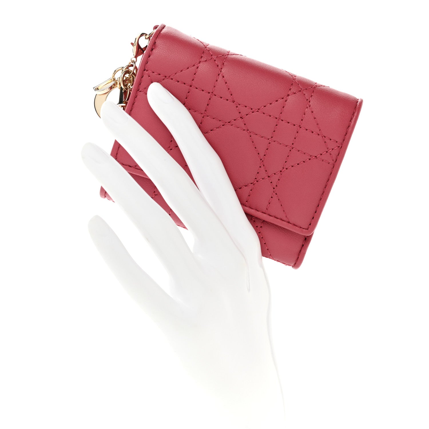 Christian Dior Lambskin Cannage Lady Dior Lotus Wallet Rusty Red 2 of 8