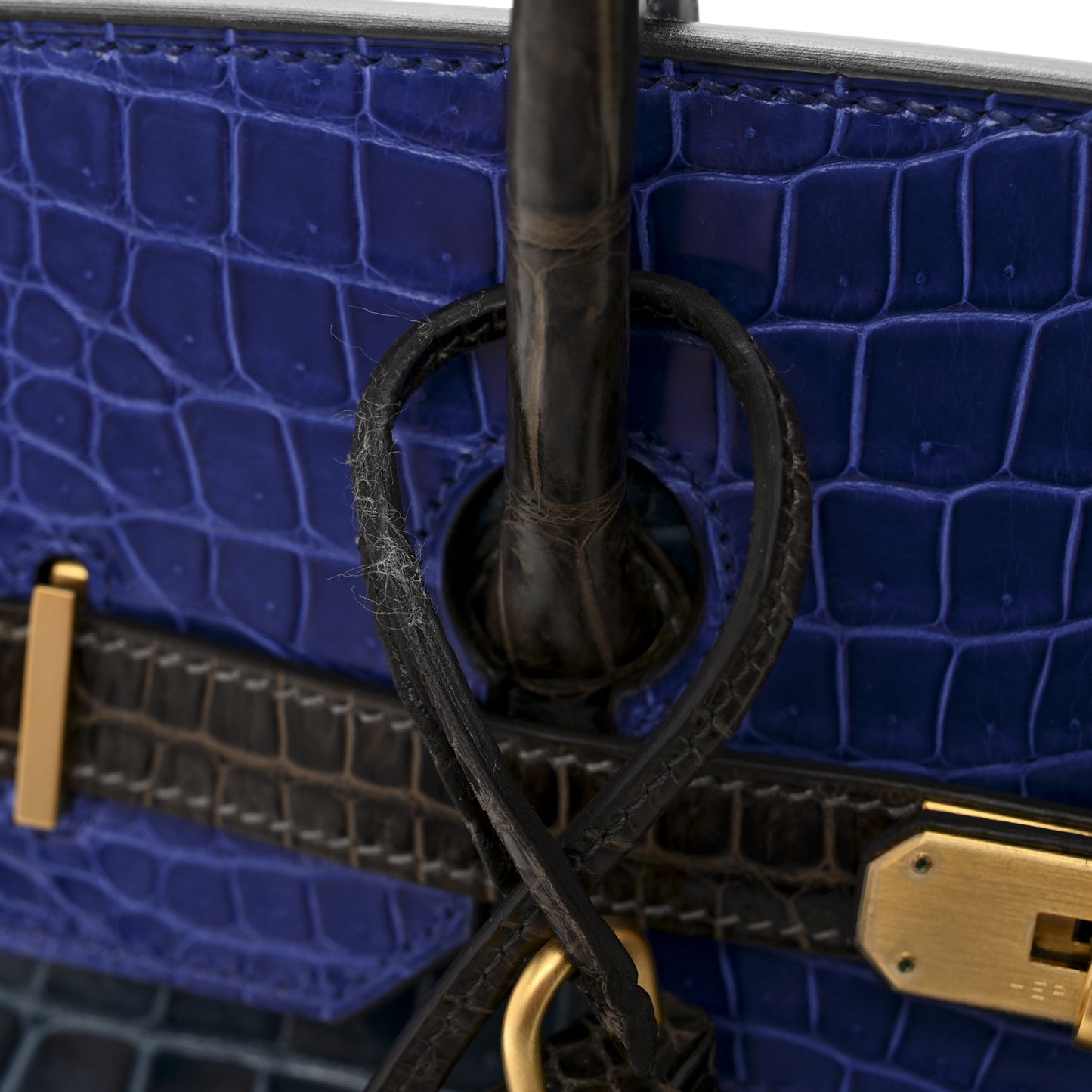Shiny Porosus Crocodile Horseshoe Birkin 35 Havane Bleu Electrique Bleu Roi