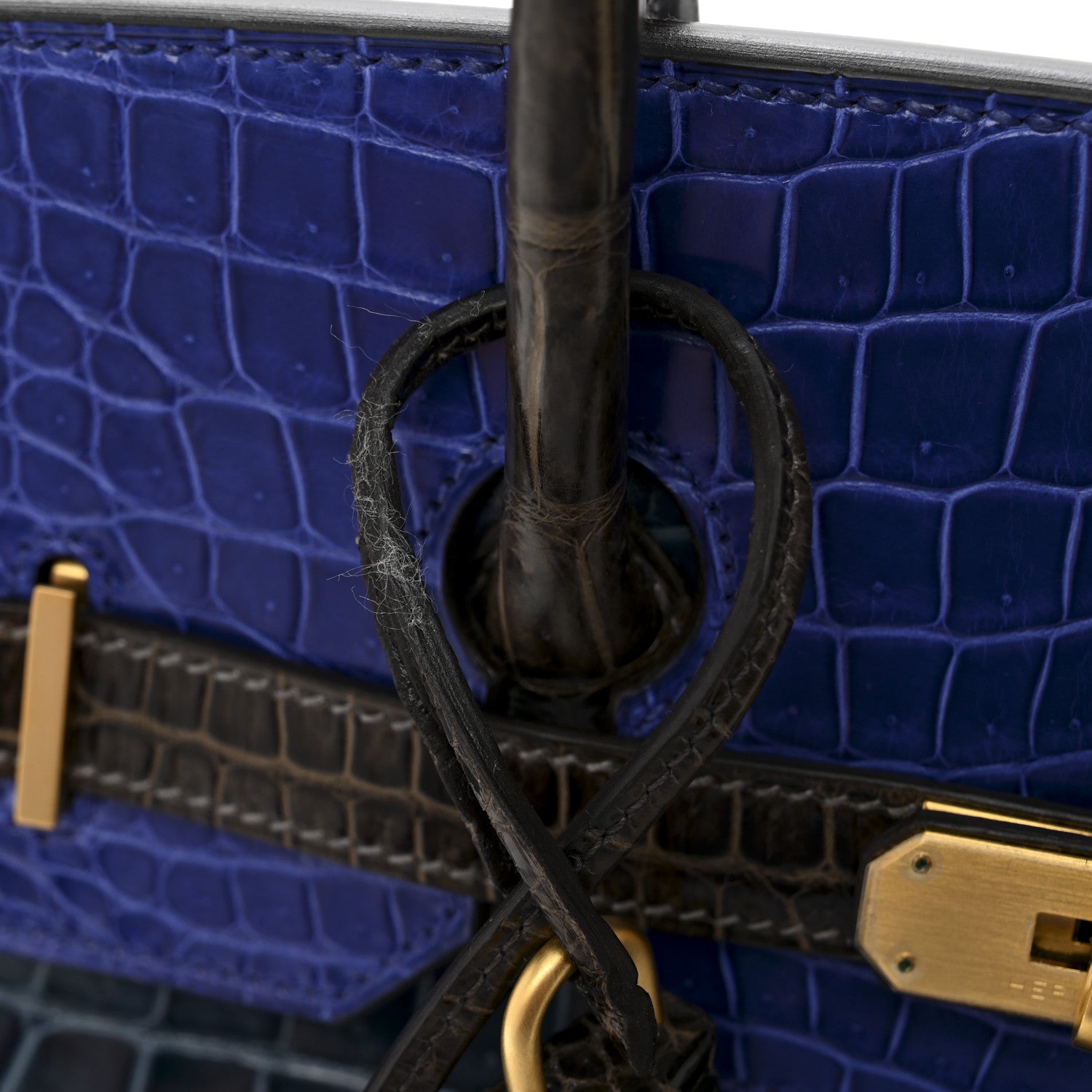 Hermes Shiny Porosus Crocodile Horseshoe Birkin 35 Havane Bleu Electrique Bleu Roi 12 of 14