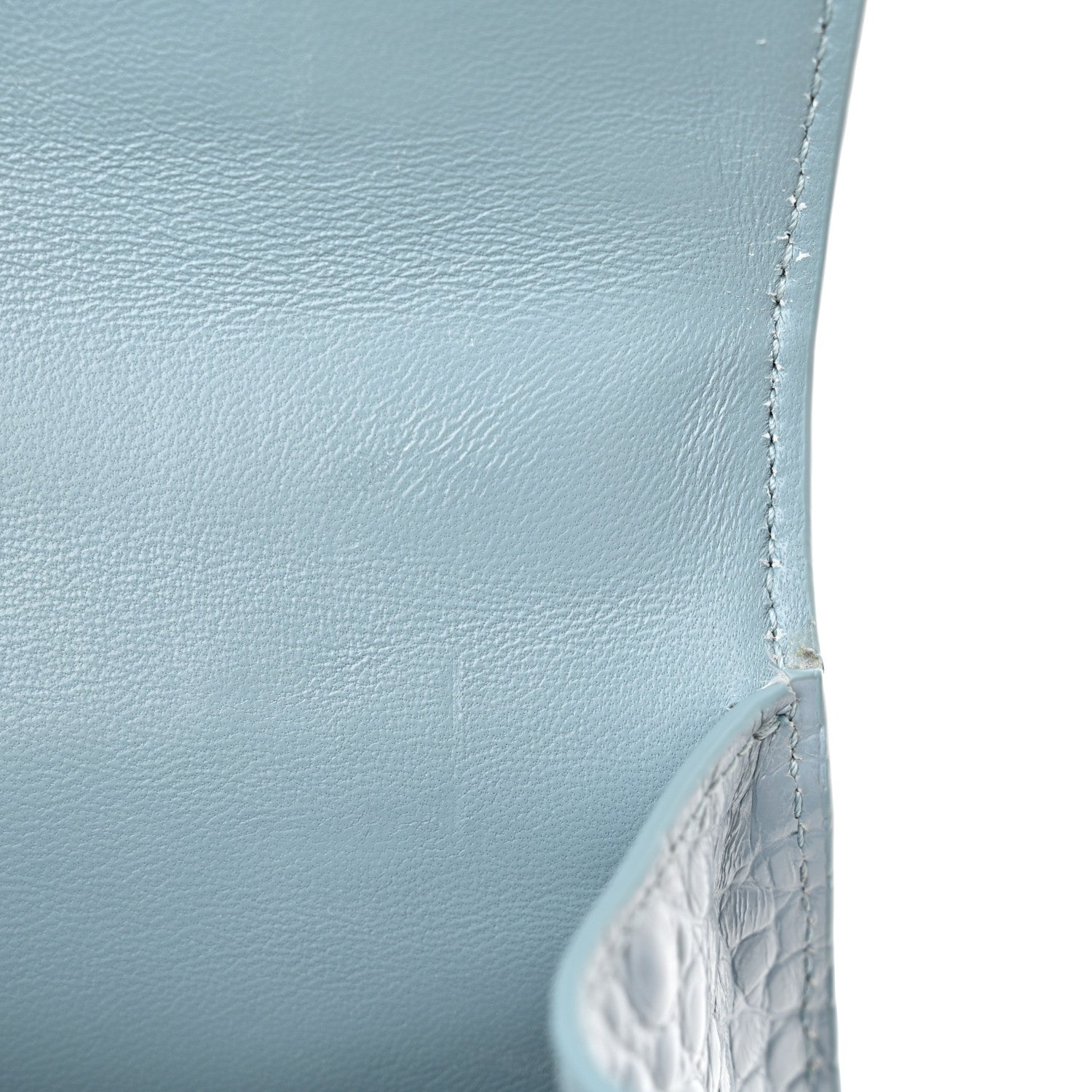 Balenciaga Shiny Calfskin Crocodile Embossed Hourglass Top Handle Bag XS Blue Grey 14 of 15