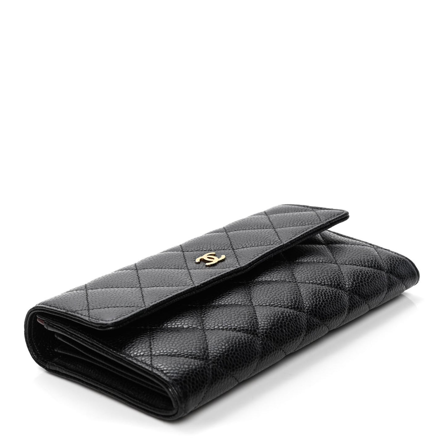 Caviar Quilted Large Gusset Flap Wallet Black