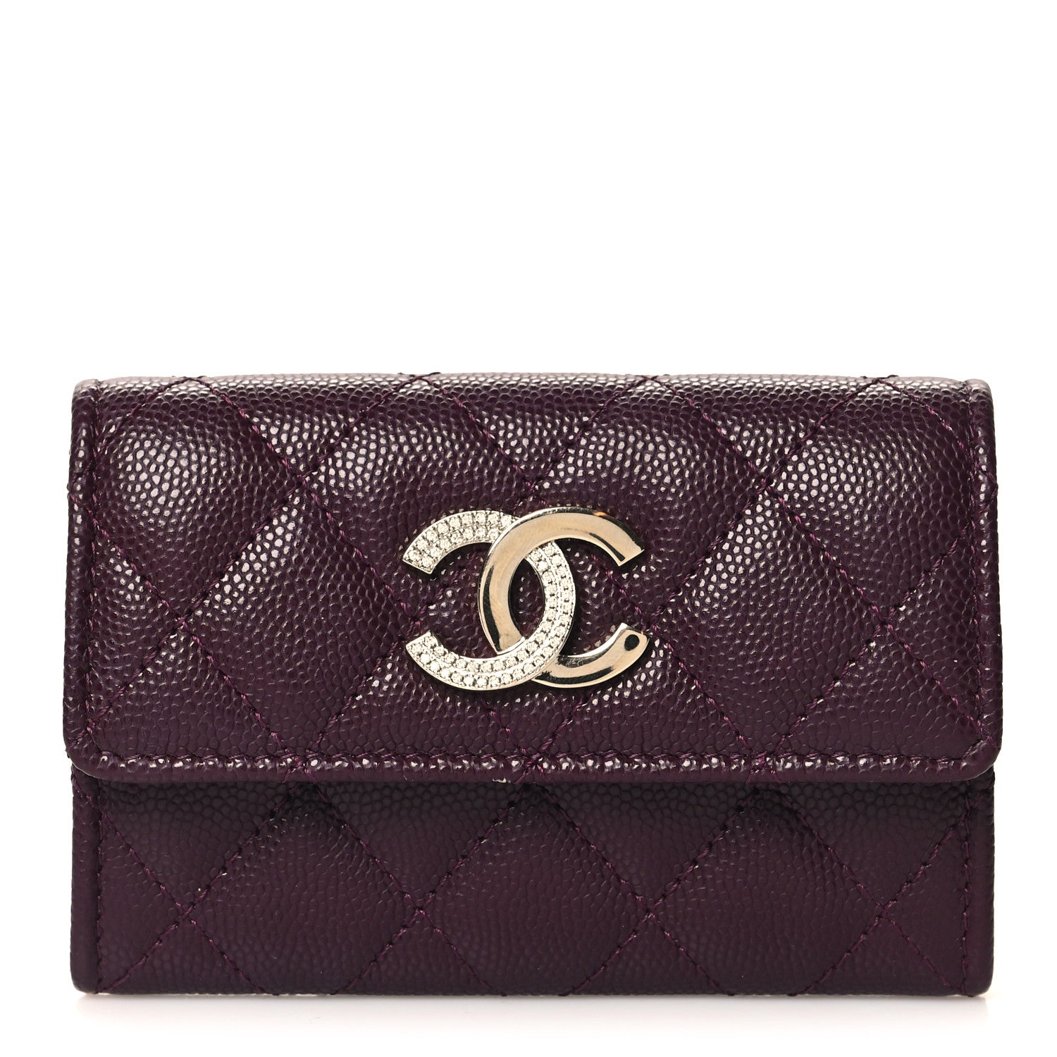 Chanel Caviar Quilted Crystal CC Flap Card Holder Burgundy 1 of 9