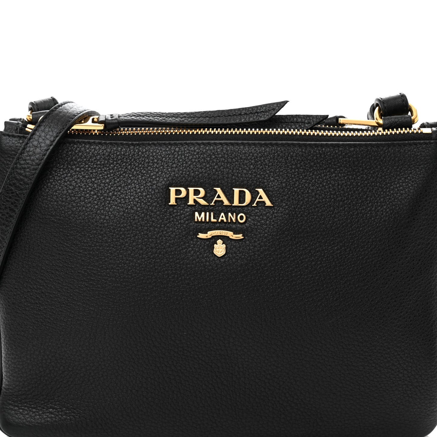 Vitello Phenix Double Zip Crossbody Bag Black