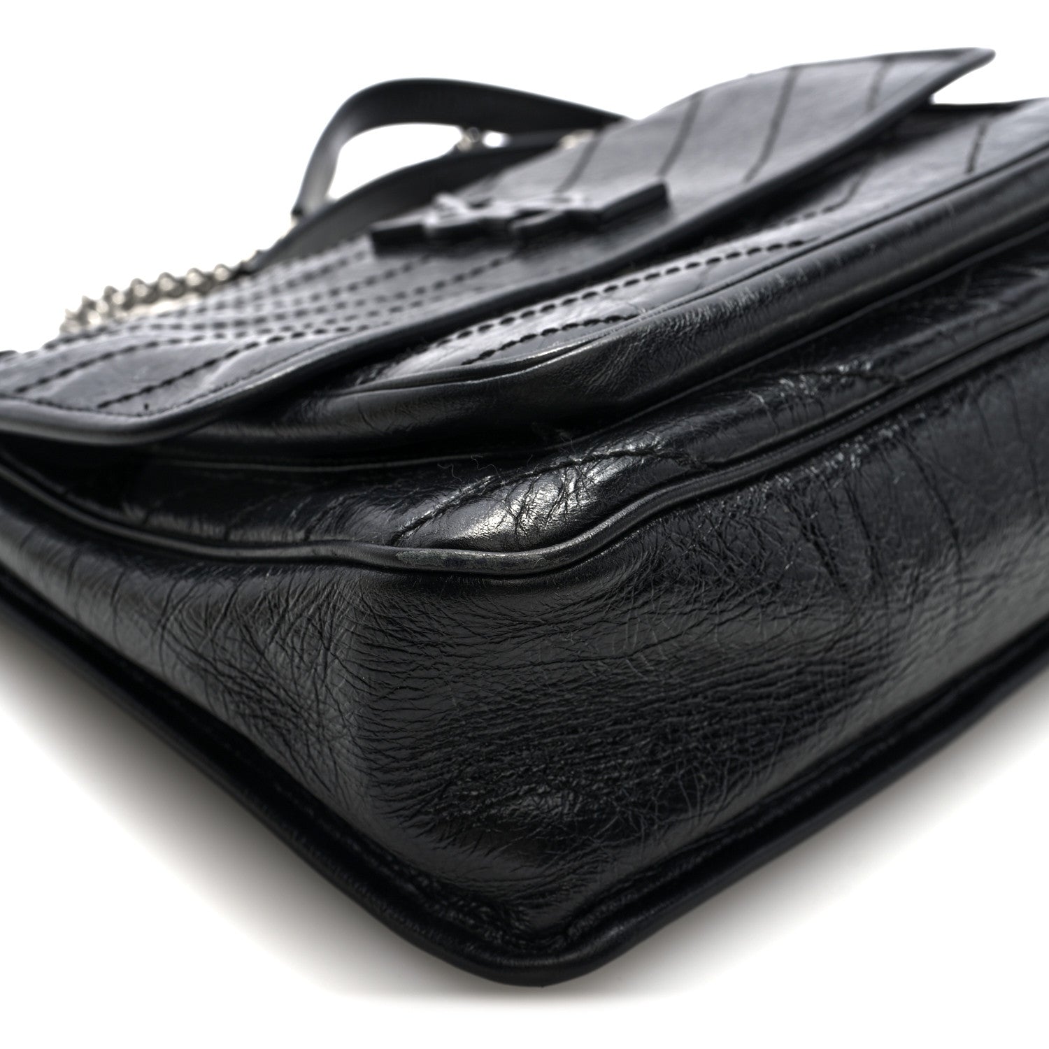 Saint Laurent Crinkled Calfskin Matelasse Monogram Medium Niki Chain Satchel Black 8 of 9
