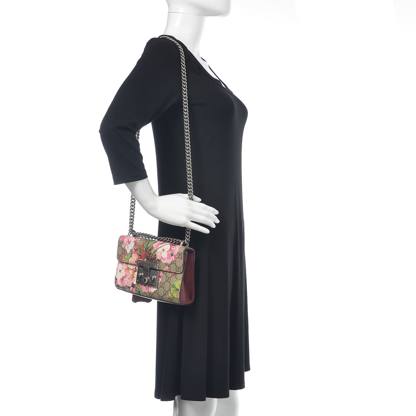 GG Supreme Monogram Blooms Small Padlock Shoulder Bag Beige Multicolor Dry Rose