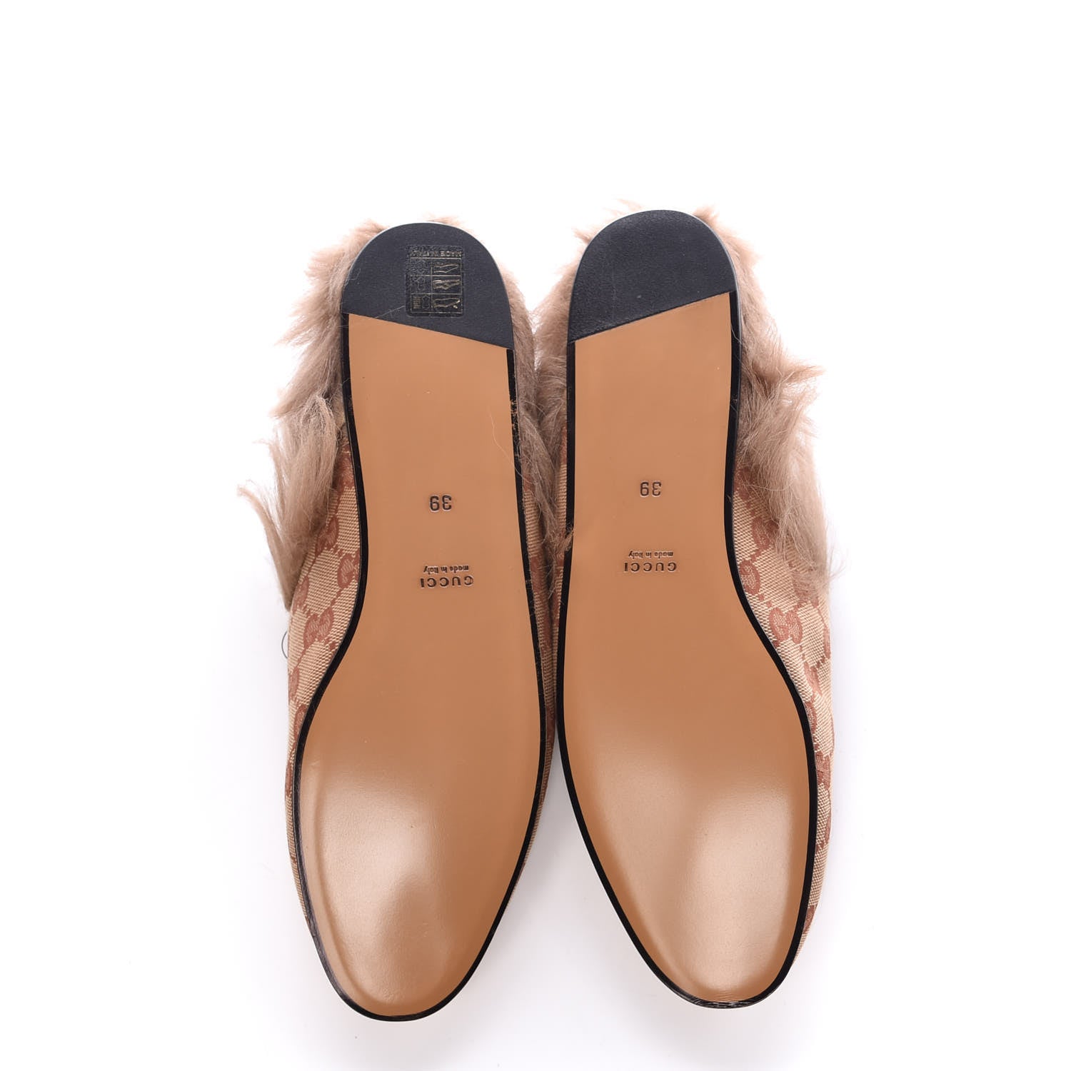 Gucci GG Monogram Fur Womens Princetown Slippers 39 Beige Ruggine Rust 5 of 8