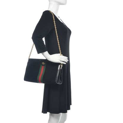 Gucci Suede Patent GG Web Medium Ophidia Chain Shoulder Bag Black 2 of 11