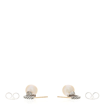 David Yurman Sterling Silver Diamond Pearl 9mm Solari Drop Earrings 3 of 6