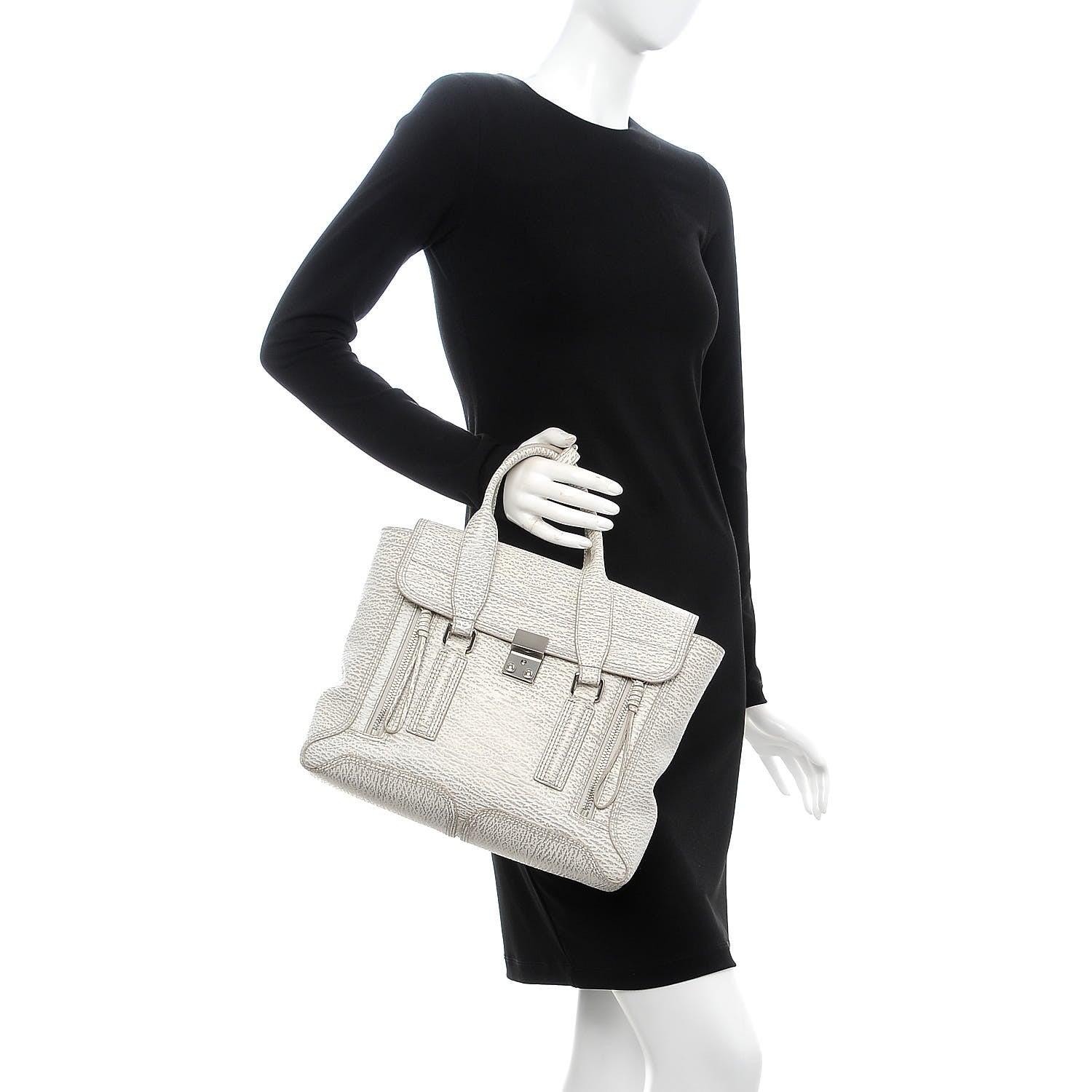 3.1 Phillip Lim 3.1 Textured Calfskin Medium Pashli Satchel White 2 of 8