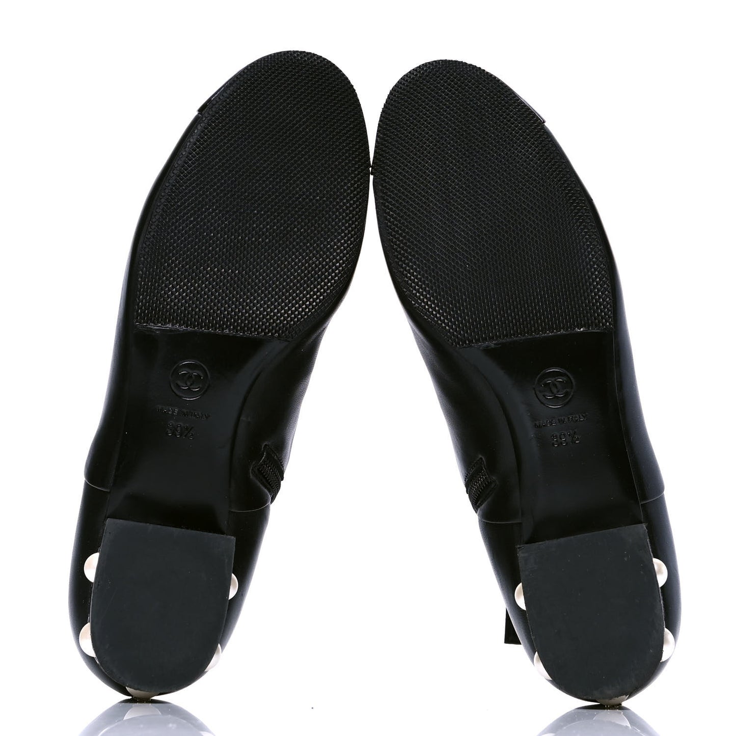 Lambskin Patent Pearl Cap Toe Short Boots 39.5 Black