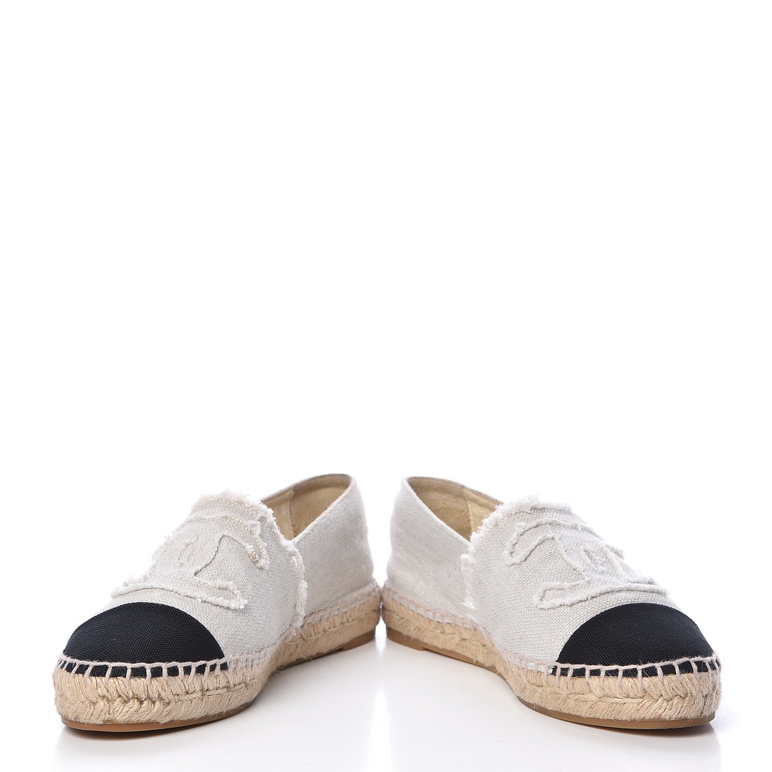 Chanel Linen CC Espadrilles 37 Beige Black 16 of 17