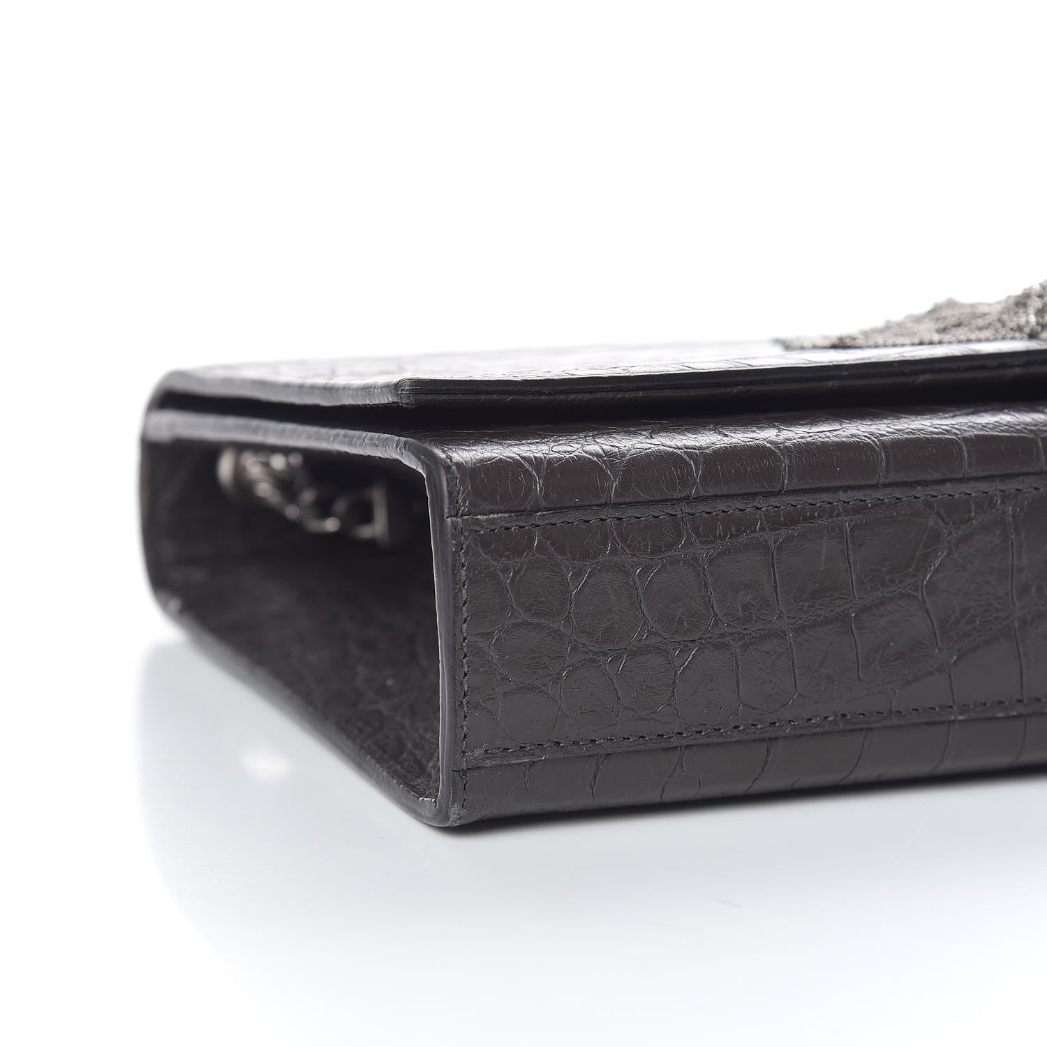 Saint Laurent Calfskin Crocodile Embossed Medium Classic Monogram Kate Tassel Satchel Earth Grey 5 of 11