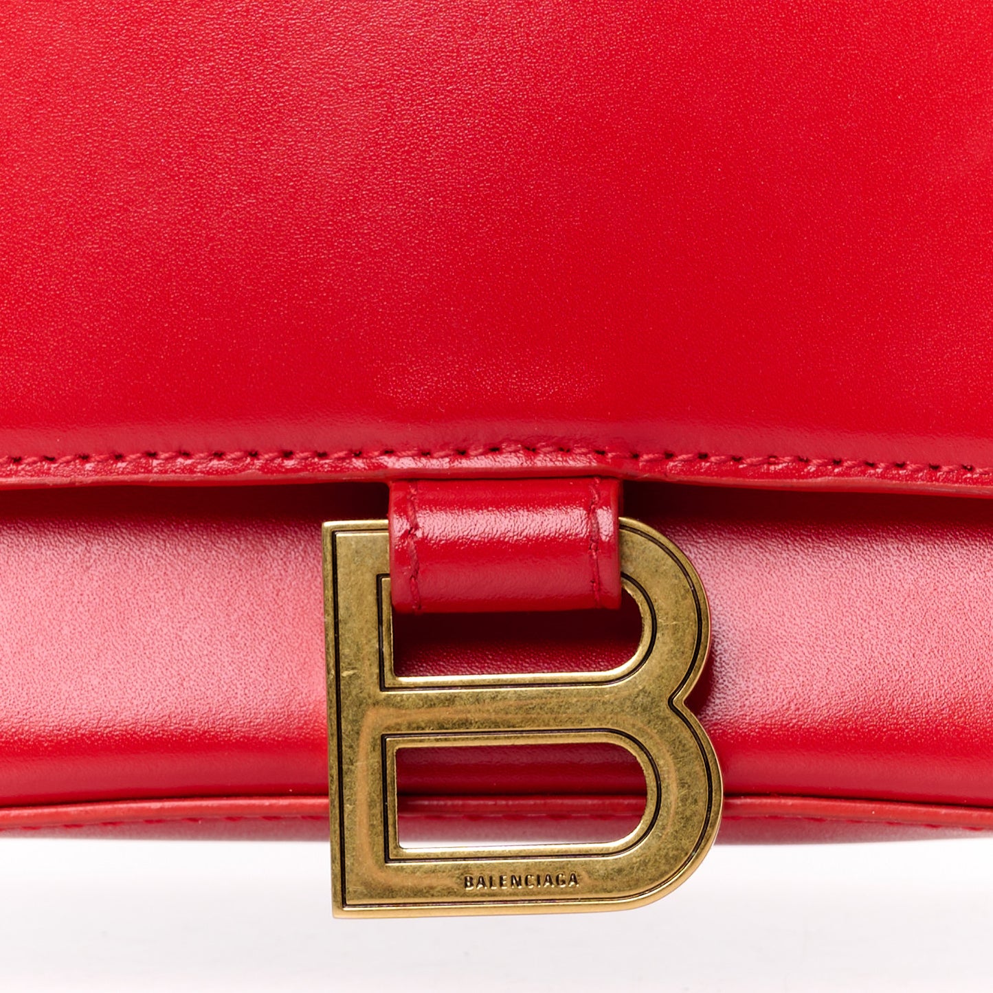 Shiny Box Calfskin Medium Hourglass Top Handle Bag Bright Red