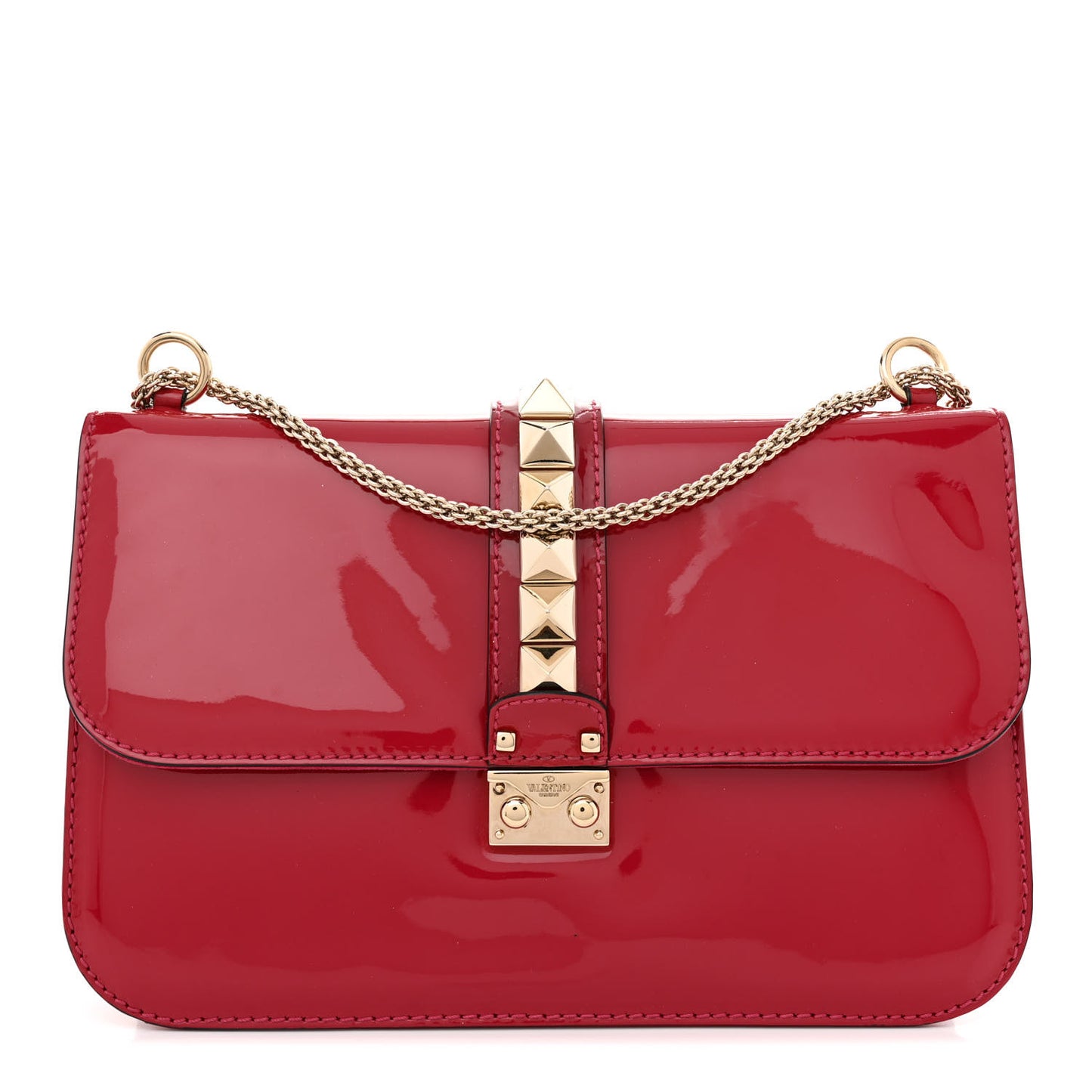 Patent Large Glam Lock Rockstud Flap Red