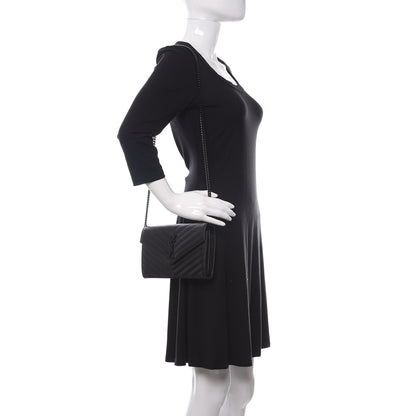 Saint Laurent Grain De Poudre Matelasse Chevron Monogram Chain Wallet Black 2 of 9