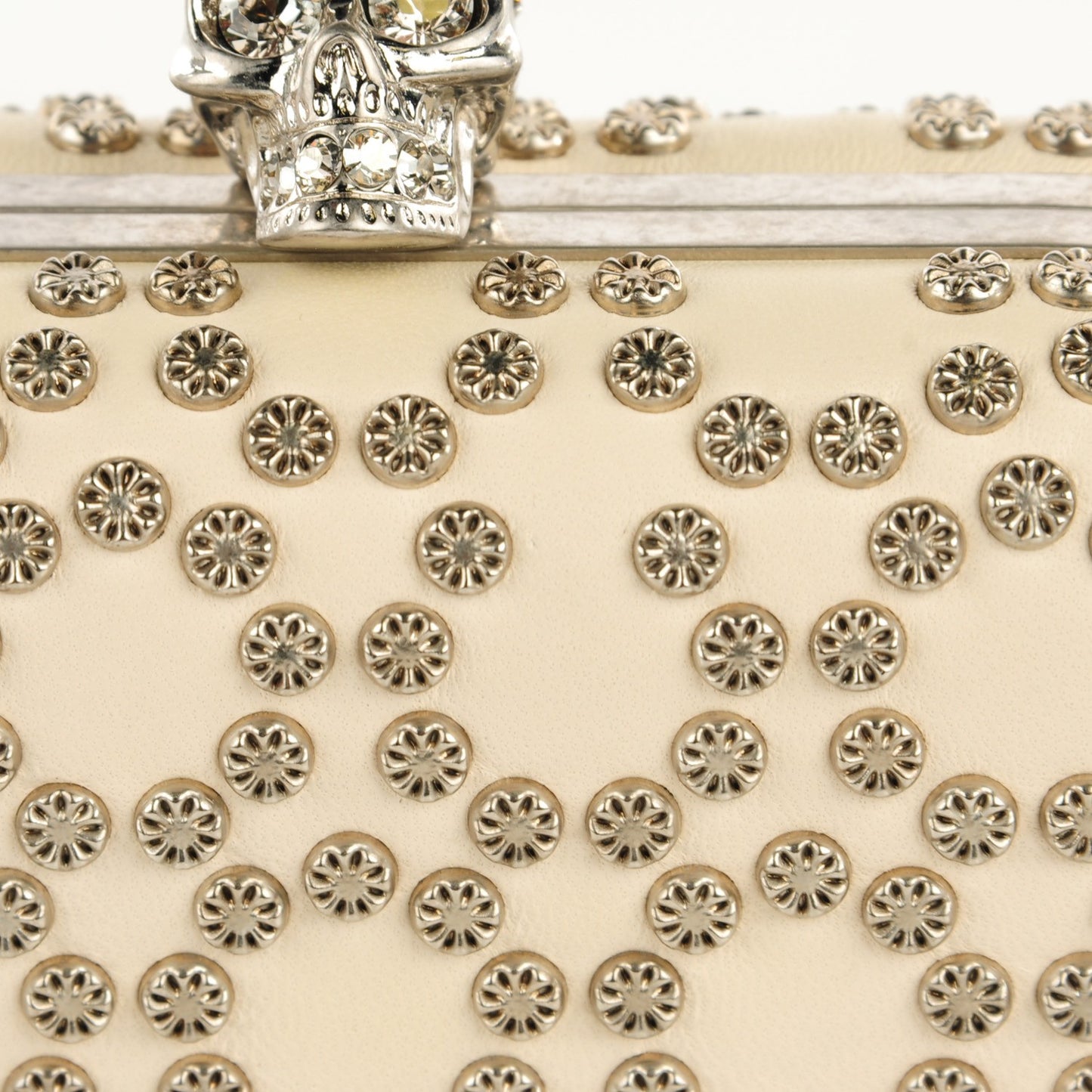 Studded Skull Box Clutch White